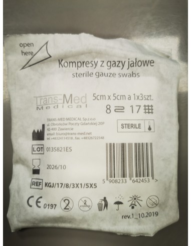 ZF.  Kompresy gaz. jał.5x5cm 3szt pojedynczo Trans